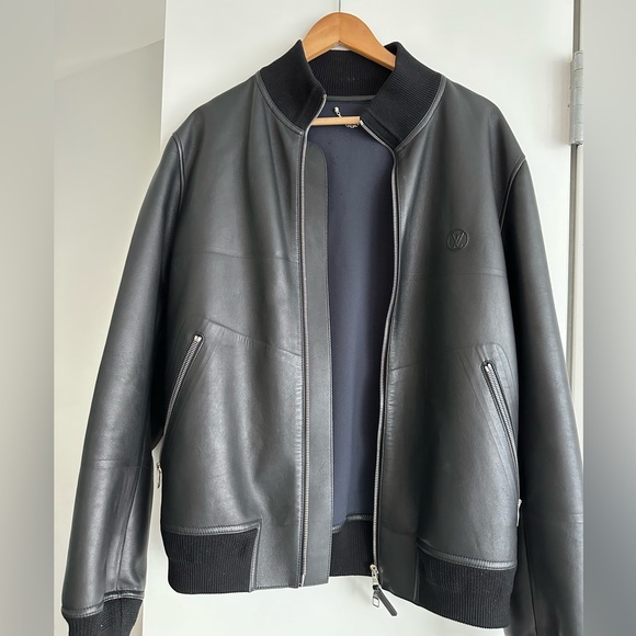 Louis Vuitton Black Leather Bomber Jacket Size 50